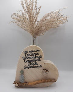 Naturholzherz mit integrierter Vase, personalisiert