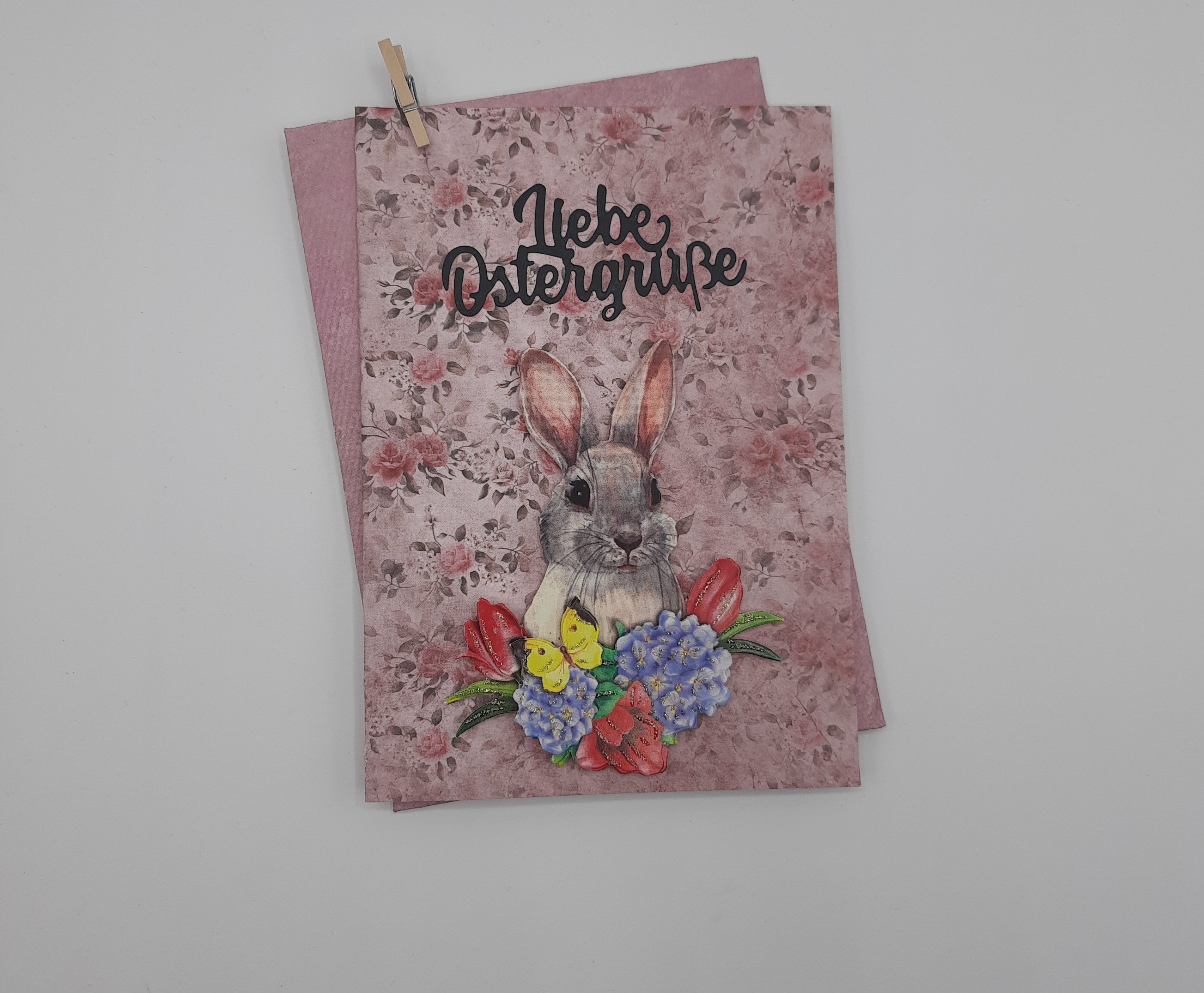 handgefertigte 3-D-Osterkarte mit Holzosterei