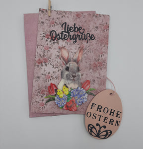 handgefertigte 3-D-Osterkarte mit Holzosterei